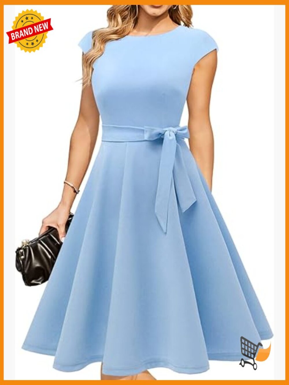 Midi A-Line Cocktail Dress with Cap Sleeves & Detachable Belt